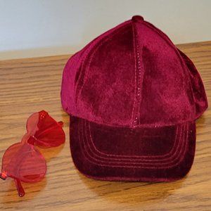Velvet velour maroon adjustable baseball hat.